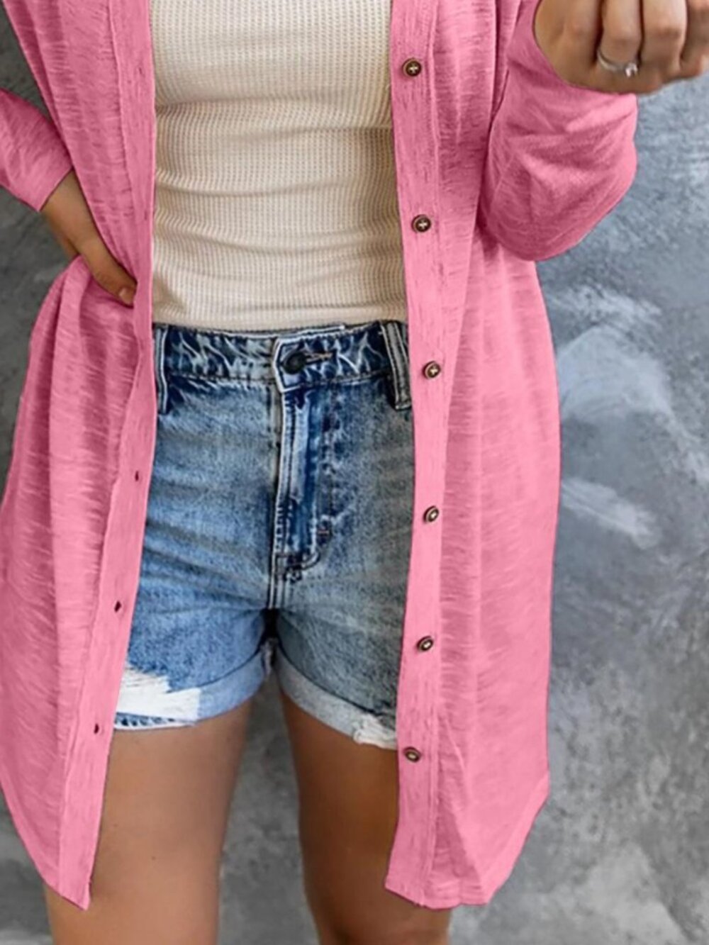 Voidism Lightweight Button-Down Cardigan Fuscia Pink - Picture 3 of 4
